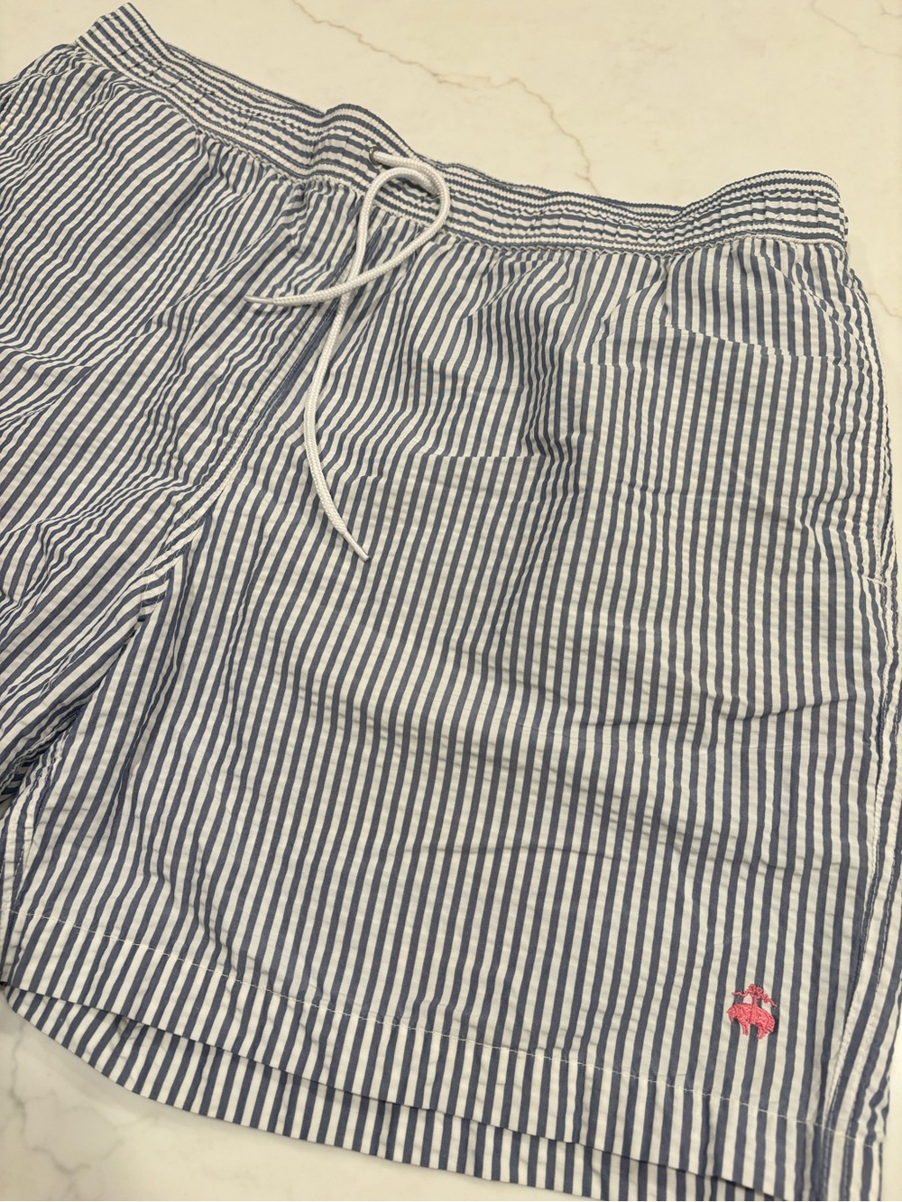 Brooks Brothers Mens Navy & White Seersucker Swim Shorts